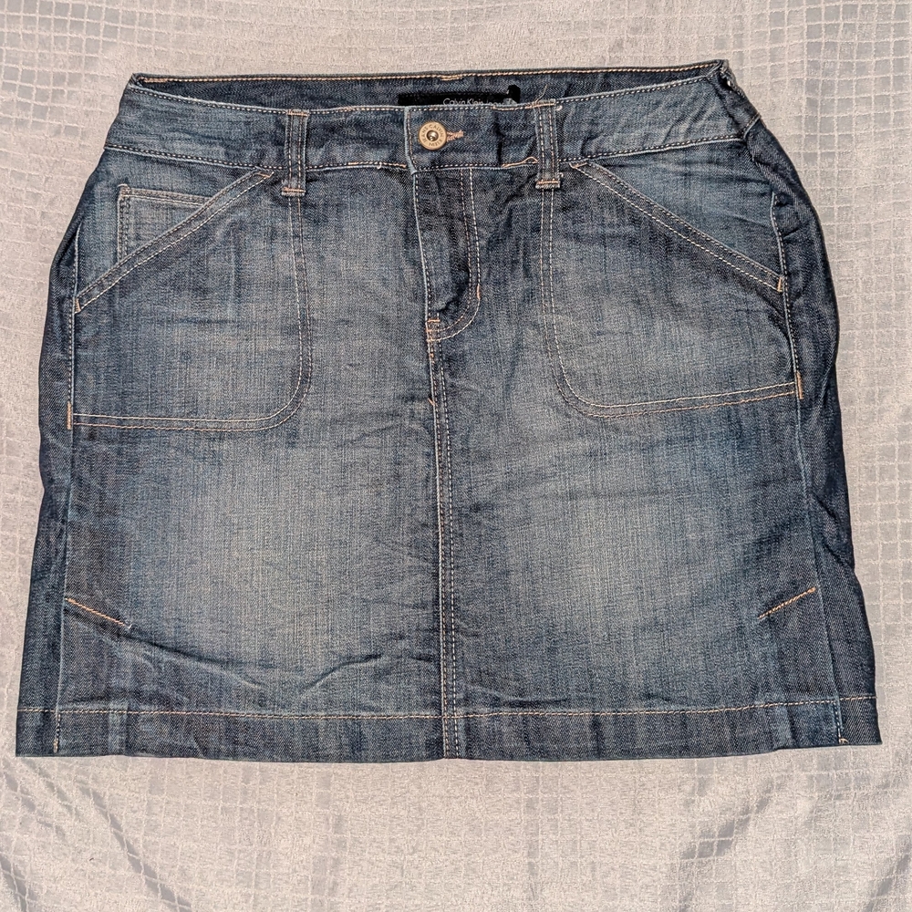 Calvin Klein Blue and Gold Mini Pencil Skirt